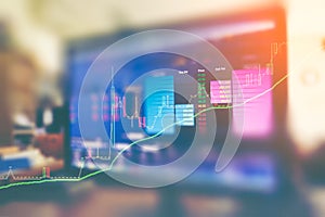 The image of business graph and trade monitor of Investment in gold trading,Stock market ,Futures market,Oil market
