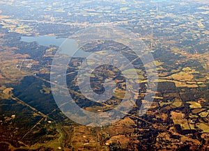 Image captured from a window of a commercial airplane while flying over western United States