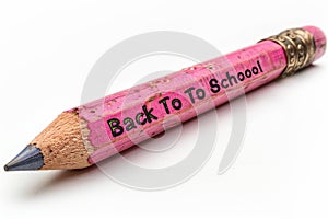 Close-up of a pink pencil with 'Back To School' message, symbolizing educational readiness photo