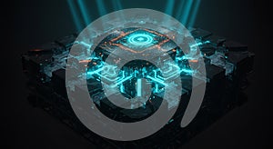 Sci-fi quantum computing engine visualization