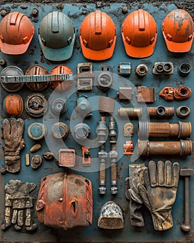 construction worker knolling style photo