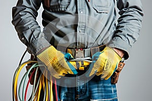 Construction worker with a belt of tools