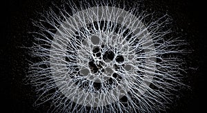 Intricate white web structure against darkness