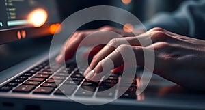 Dramatic Close-Up of Hands Typing on a Keyboard AI Generated