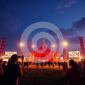 Stunning Red Tent Event with Vibrant Lighting Display photo
