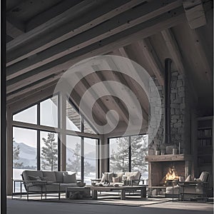 Cozy Winter Retreat: Rustic Cabin Interior photo
