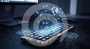 Digital connectivity rising from a computer keyboard