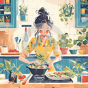 Delightful Kitchen Scene - Cooking and Gardening Bliss photo