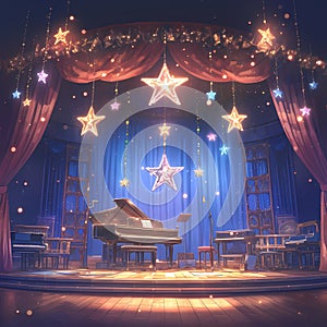 A stage set for a musical performance