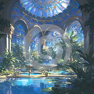 Serene Conservatory with Stained Glass Dome