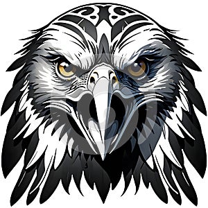 Hawk face tribal tattoo illustration with both white and transparent backgrounds