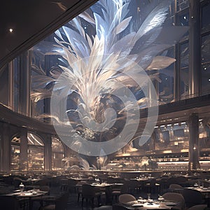Elegant Dining Hall with Spectacular Ceiling Artwork