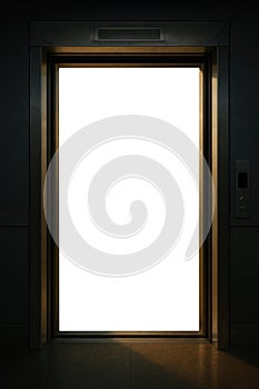 Empty elevator with glowing white entrance
