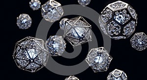 Floating diamond spheres against a black void