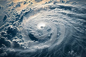 The image captures a powerful hurricane swirling in the sky, exhibiting its force and intensity, Moonlight shining through the eye