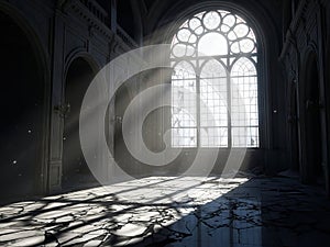 Sunlight streaming through gothic window