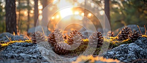 Forest Pine Cones at Sunset
