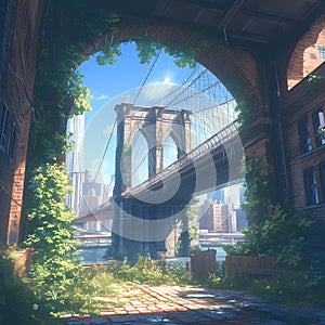 Abandoned Brooklyn Bridge - Urban Decay & Nature\'s Reclamation photo