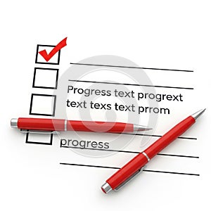 Checklist with red pens symbolizing task completion and project progress