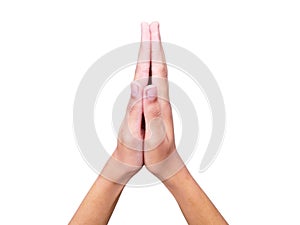 Hands in Prayer or Namaste Gesture on the White Background