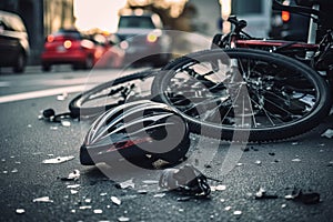 A image by capturing the aftermath of a bicycle crash on a city road - generative ai