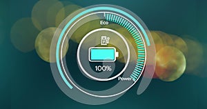 Image of car digital interface speedomer with data processing over lights