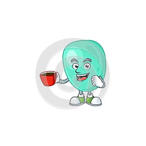 An image cartoon character of staphylococcus aureus with a cup of coffee