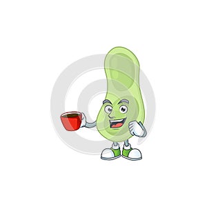 An image cartoon character of staphylococcus pneumoniae with a cup of coffee