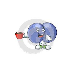 An image cartoon character of streptococcus pneumoniae with a cup of coffee