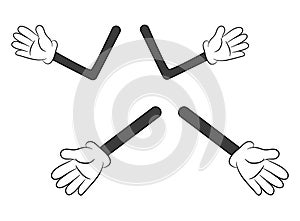 Image of cartoon human gloves hand with arm gesture set. Vector illustration isolated on white background.
