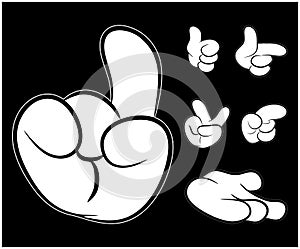 Image of cartoon human hand gesture set. Vector illustration on black background.