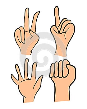 Image of cartoon human hand gesture set. Vector illustration isolated on white background.