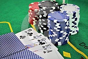 An image of a casino - dice, chip, gambling - with copy space