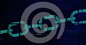 Image of chain, computer data processing over binary coding