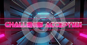 Image of challenge accepted text over neon pattern background