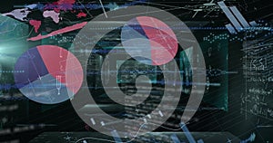 Image of charts and graphs processing data on multiple interface screens