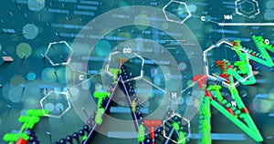 Image of chemical formula and data processing over cityscape