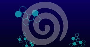 Image of chemical formula over data processing on black background