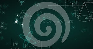 Image of chemical graphs and mathematical formulae floating on green background