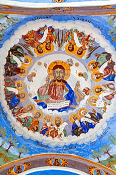 Image of Christ and the Apostles on the frescoes of the Sokolinsky Monastery in Bulgaria