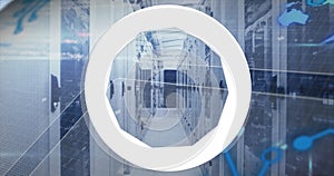 Image of circle with data processing over server room