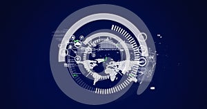 Image of circle moving over financial data processing on blue background