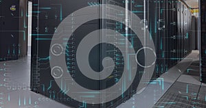 Image of circuit board and data processing over computer servers