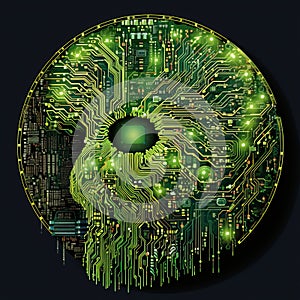 an image of a circuit board with green lights on it