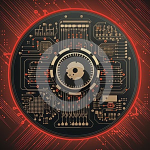 an image of a circuit board on a red background