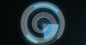 Image of circular scanner and processing data on interface with black background
