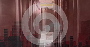 Image of cityscape over server room