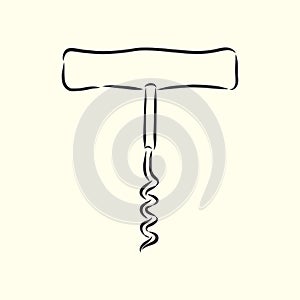 Image of classic corkscrew. Doodle style. corkscrew, vector sketch illustration