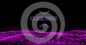 Image of click here glowing purple text over digital wave moving on black background