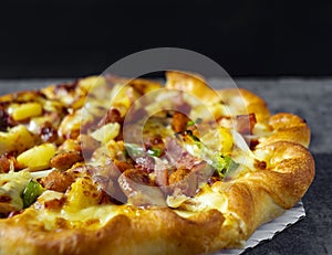 An image close-up selected focus pizza cheese is food the favorite deliciou mix vegetable is fast food for deliver menu